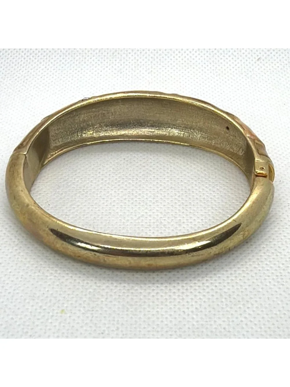 VTG Art Deco Enamel Gold Tone Hinged Bangle Rhinestone Clamper Retro Bracelet - Picture 7 of 16